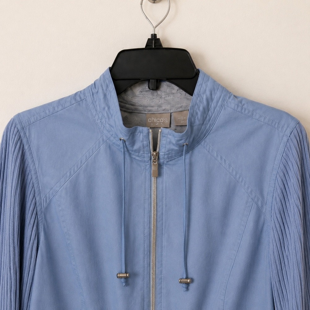 Chico's Zenergy Blue Mixed Media Utility Jacket Size 0 Full Zip Drawstring